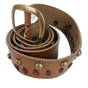Target Women's SZ XL Genuine Leather Belt Brown Brushed Brass Hardware Studs